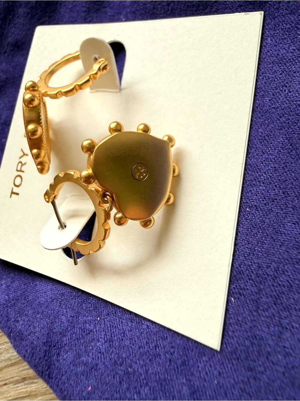 FINAL PRICE New Tory Burch White Mother of Pearl Gold Tone Heart Drop Earrings